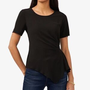 Vince Camuto Black Ruched Side Long Sleeve Asymmetrical Shirt SZ XS